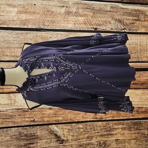 Boho Parker Blue Embroidered Size Small Top